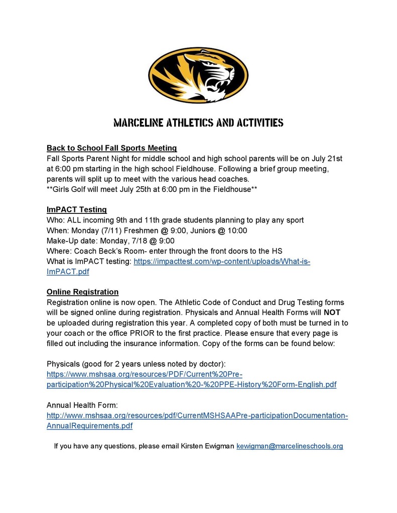 Back to School Athletics and Activities Information
