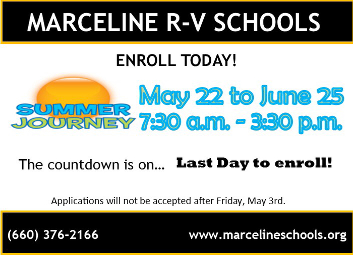 May 3rd is the deadline! No late enrollments accepted.